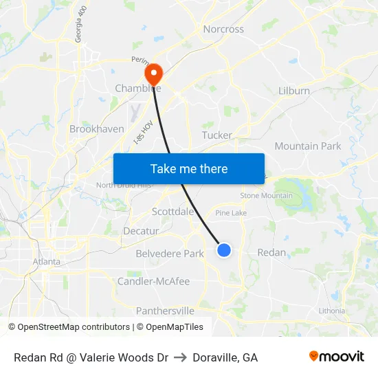 Redan Rd @ Valerie Woods Dr to Doraville, GA map