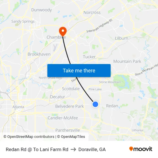 Redan Rd @ To Lani Farm Rd to Doraville, GA map