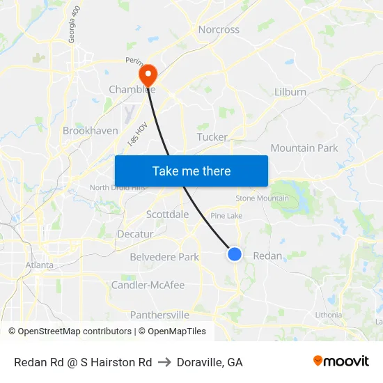 Redan Rd @ S Hairston Rd to Doraville, GA map