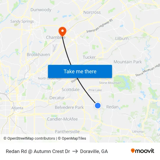 Redan Rd @ Autumn Crest Dr to Doraville, GA map