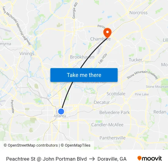 Peachtree St @ John Portman Blvd to Doraville, GA map