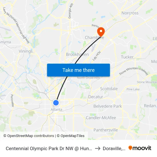 Centennial Olympic Park Dr NW @ Hunnicutt St to Doraville, GA map