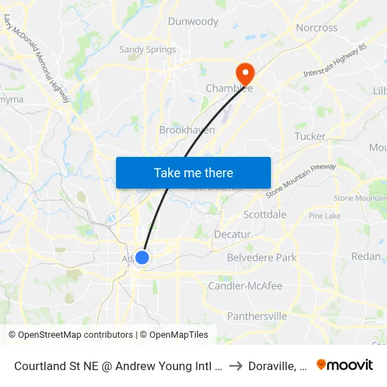 Courtland St NE @ Andrew Young Intl Blvd to Doraville, GA map