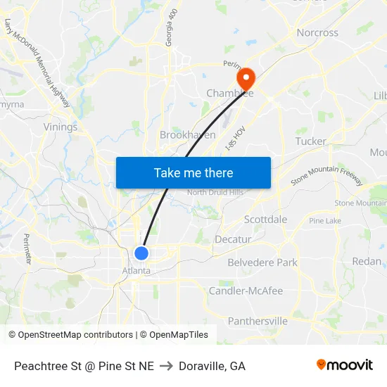 Peachtree St @ Pine St NE to Doraville, GA map