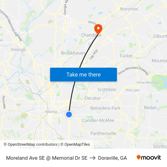 Moreland Ave SE @ Memorial Dr SE to Doraville, GA map