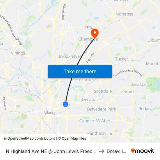 N Highland Ave NE @ John Lewis Freedom Pkwy NE to Doraville, GA map