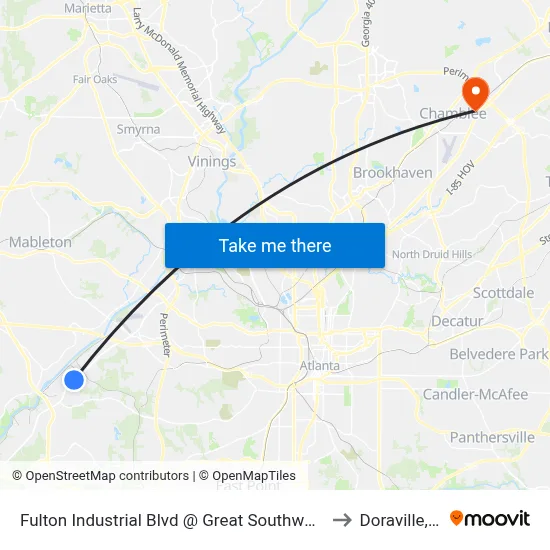 Fulton Industrial Blvd @ Great Southwest Pkwy to Doraville, GA map
