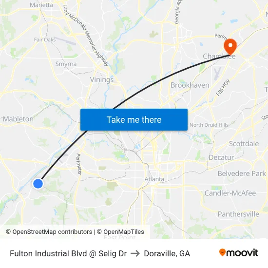 Fulton Industrial Blvd @ Selig Dr to Doraville, GA map
