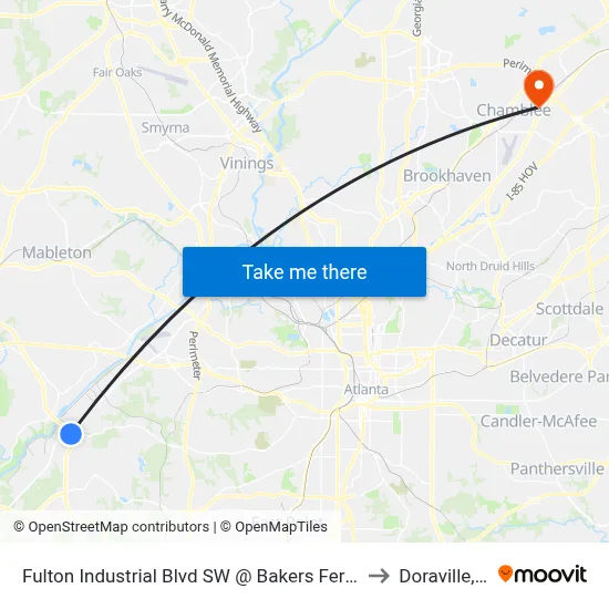 Fulton Industrial Blvd SW @ Bakers Ferry Rd (S) to Doraville, GA map