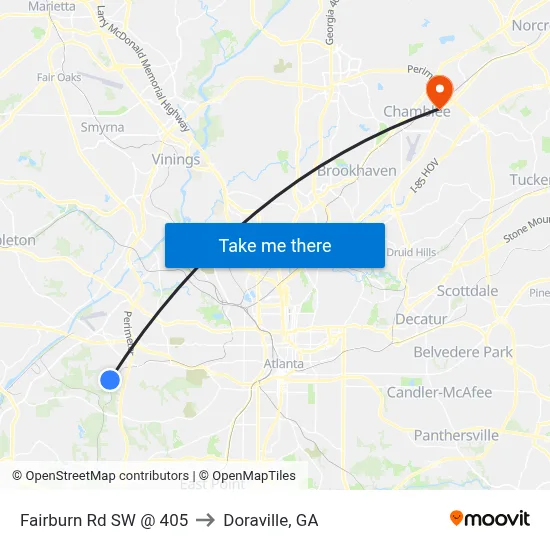 Fairburn Rd SW @ 405 to Doraville, GA map