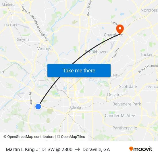 Martin L King Jr Dr SW @ 2800 to Doraville, GA map