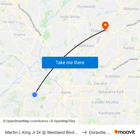 Martin L King Jr Dr @ Westland Blvd NW to Doraville, GA map