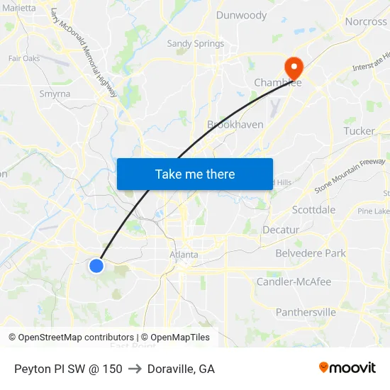 Peyton Pl SW @ 150 to Doraville, GA map