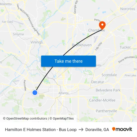 Hamilton E Holmes Station - Bus Loop to Doraville, GA map