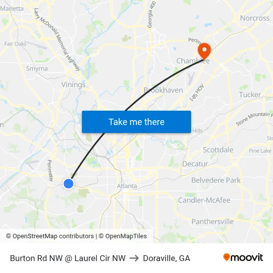 Burton Rd NW @ Laurel Cir NW to Doraville, GA map