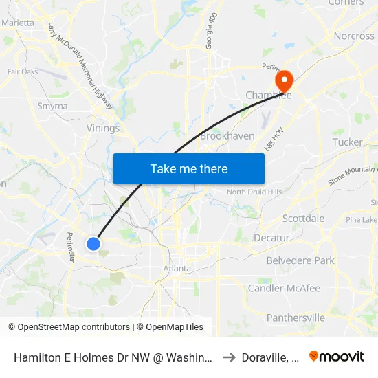Hamilton E Holmes Dr NW @ Washington to Doraville, GA map