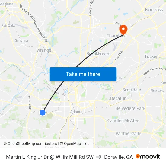 Martin L King Jr Dr @ Willis Mill Rd SW to Doraville, GA map
