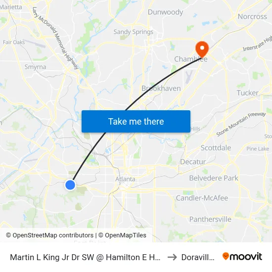 Martin L King Jr Dr SW @ Hamilton E Holmes Dr NW to Doraville, GA map