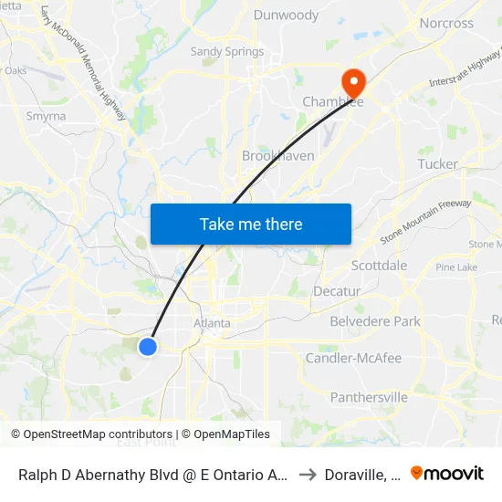 Ralph D Abernathy Blvd @ E Ontario Ave SW to Doraville, GA map
