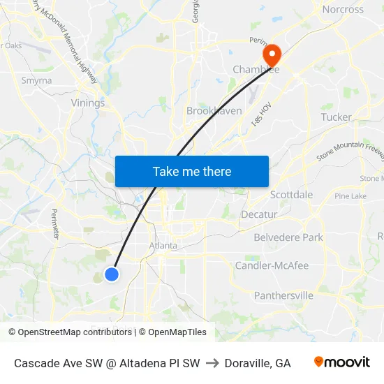 Cascade Ave SW @ Altadena Pl SW to Doraville, GA map