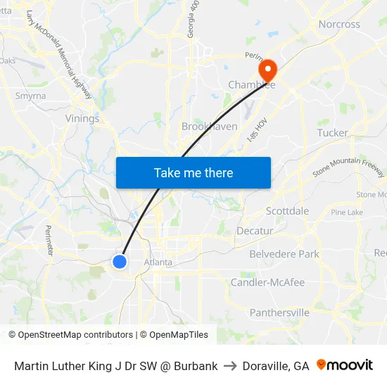 Martin Luther King J Dr SW @ Burbank to Doraville, GA map