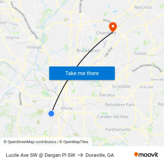 Lucile Ave SW @ Dargan Pl SW to Doraville, GA map