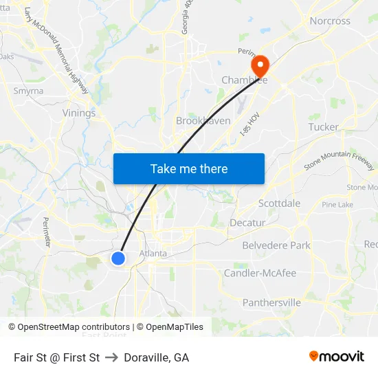 Fair St @ First St to Doraville, GA map