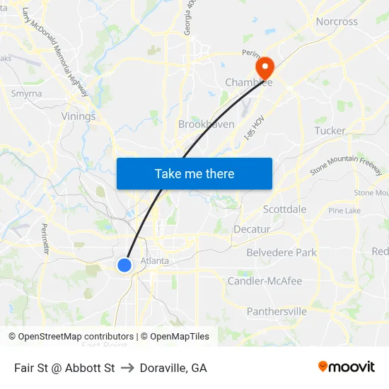 Fair St @ Abbott St to Doraville, GA map
