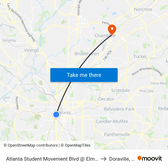 Atlanta Student Movement Blvd @ Elm St SW to Doraville, GA map