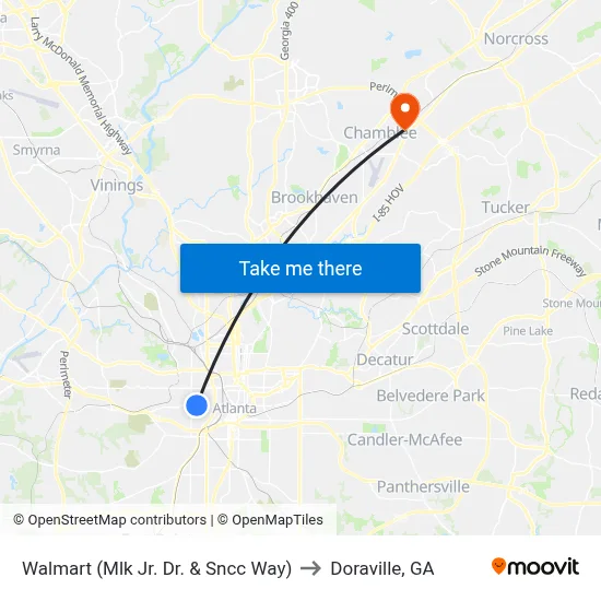 Walmart (Mlk Jr. Dr. & Sncc Way) to Doraville, GA map