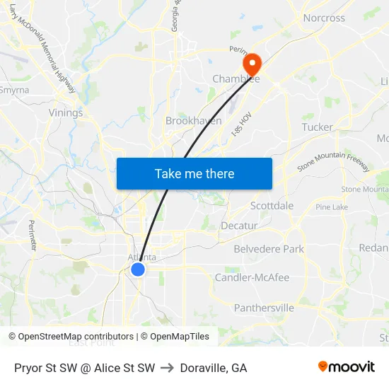Pryor St SW @ Alice St SW to Doraville, GA map