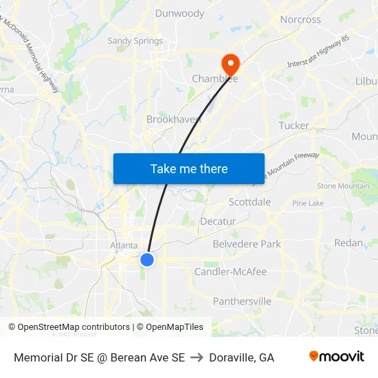 Memorial Dr SE @ Berean Ave SE to Doraville, GA map