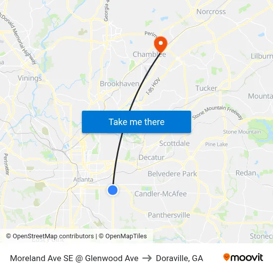 Moreland Ave SE @ Glenwood Ave to Doraville, GA map
