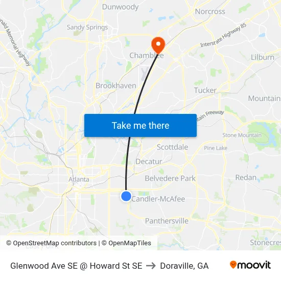 Glenwood Ave SE @ Howard St SE to Doraville, GA map