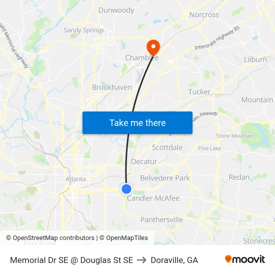Memorial Dr SE @ Douglas St SE to Doraville, GA map