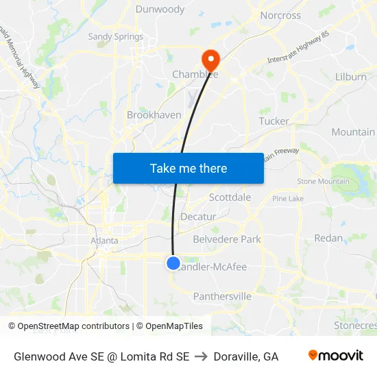 Glenwood Ave SE @ Lomita Rd SE to Doraville, GA map