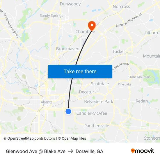 Glenwood Ave @ Blake Ave to Doraville, GA map