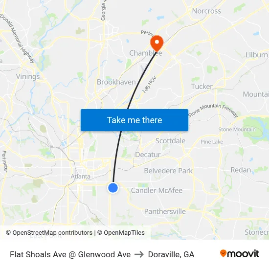 Flat Shoals Ave @ Glenwood Ave to Doraville, GA map
