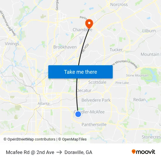 Mcafee Rd @ 2nd Ave to Doraville, GA map