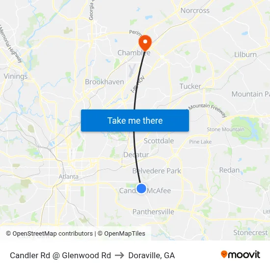 Candler Rd @ Glenwood Rd to Doraville, GA map