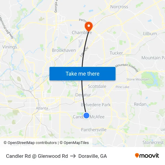 Candler Rd @ Glenwood Rd to Doraville, GA map