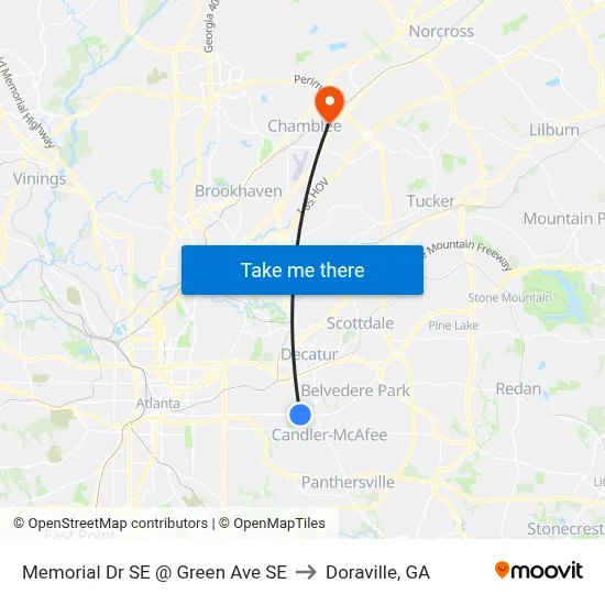 Memorial Dr SE @ Green Ave SE to Doraville, GA map