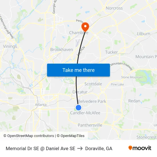 Memorial Dr SE @ Daniel Ave SE to Doraville, GA map