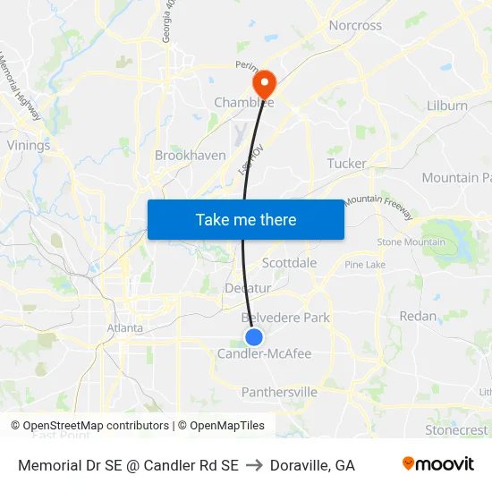 Memorial Dr SE @ Candler Rd SE to Doraville, GA map