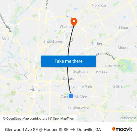Glenwood Ave SE @ Hooper St SE to Doraville, GA map