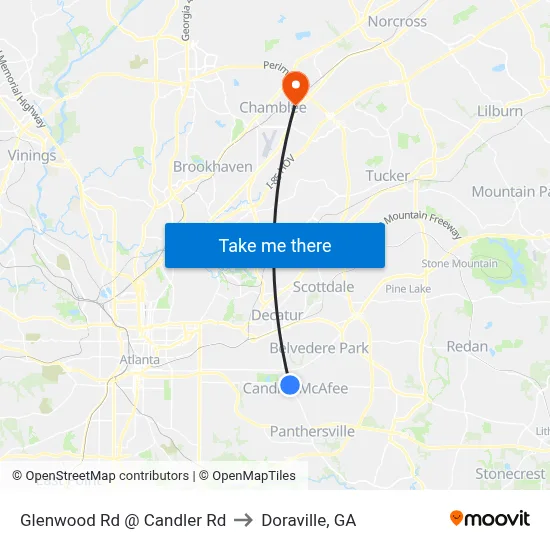Glenwood Rd @ Candler Rd to Doraville, GA map