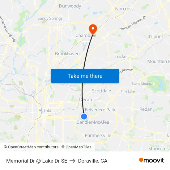 Memorial Dr @ Lake Dr SE to Doraville, GA map