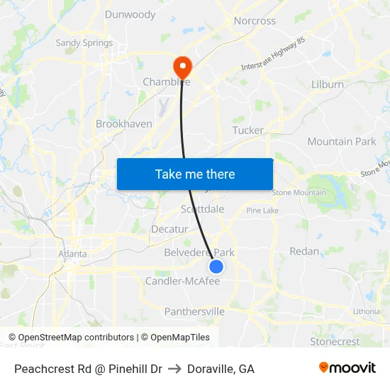 Peachcrest Rd @ Pinehill Dr to Doraville, GA map