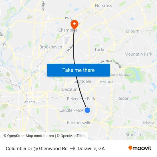 Columbia Dr @ Glenwood Rd to Doraville, GA map