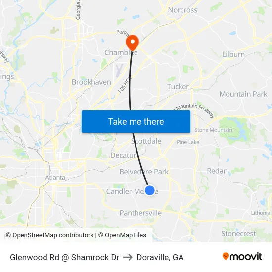 Glenwood Rd @ Shamrock Dr to Doraville, GA map